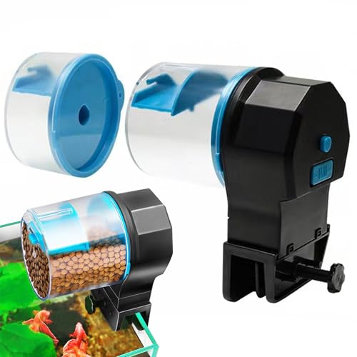 Elyebxj 210 och 100 ml automatisk fiskmatare med 8/12/24 H timer, batteridriven automatisk fiskmatare dispenser för akvarier, dammsemester