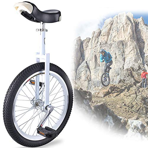 ROHCGHC Einrad, 18-Zoll-Einrad, verstellbares Outdoor-Einrad, rutschfeste Reifen, mit stabilem Aufbewahrungsständer, Balance-Radfahren, Übungsfitness for Erwachsene(White)
