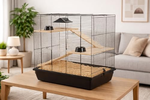 Hamsterkäfig Mäusekäfig Nagerkäfig 59 x 38 x 55 cm schwarz mit Zubehör
