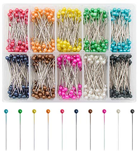 VAPKER - Spille da cucire da 36 mm, 1000 pezzi, spille a testa in rilievo per patchwork, spille floreali per decorazione floreale e cucito, 10 colori
