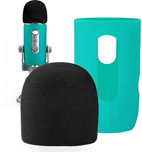 YOUSHARES Microphone Pare-brise Bonnette Anti-vent en mousse avec Housse de Protection en Gel de Silice en Vert pour Microphone Blue Yeti, Yeti Pro (2 Packs)