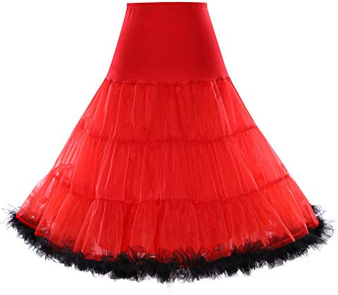 BOOLAVARD 1950 26 rockabilly underkjol retro vintage petticoat tutu gunga röd, svart, vit, blå, rosa, Röd med svart trim, L-XL