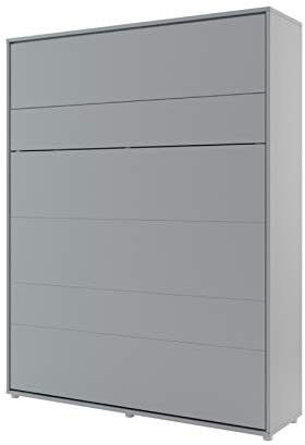 Arthauss Vertical Wall Bed Concept with Storage and Gas Lifting Mechanism - 160cm in Grey Matt - Multifunctional Fold Down Bed with Shelves - Aesthetic Hideaway Solution