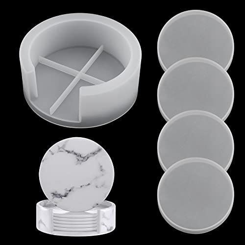 5 PCS Round Coaster Resin Moulds with Coaster Storage Box Mould, Coasters Mould for Resin, DIY Coasters Moulds Set for Making Cup Mats Cups Mats Table Home Decoration