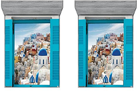 ABAKUHAUS europäisch 2er-Satz Spannbetttuch, Fenster Alte Fensterläden, Soft Dekorativer Stoff Bettwäsche Rund-um Elastischer Gummizug, 180 cm x 200 cm, Mehrfarbig