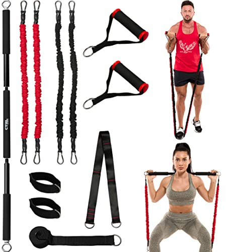 Resistance Band Bar for Fitness Workout Bar for Exercise, Squat, Biceps, Triceps, Shoulders, Back Adjustable 3 Parts Bar for Resistance Bands Durable Portable Steel Pilates Resistance Bar