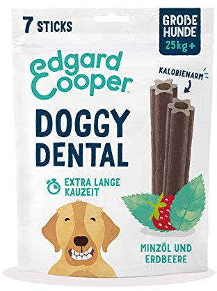 Edgard & Cooper Leckerlis Dental Stick Großer Hund Naturbelassen 7 Kausticks Zahnpflege Minze & Erdbeere, Einmal täglich, Kalorienarm, Langes Kauen Effektiv, Frischer Atem