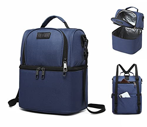 KONO Isolierte Lunchtasche Kühltasche Thermo Lunchbox Picknicktaschen Picknick Rucksack für Erwachsene Kinder Arbeit Schule Outdoor Camping (Marine)