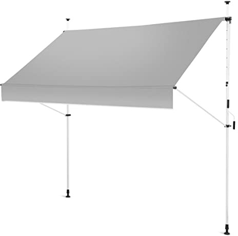 Gartenfreude Klemmmarkise 300 x 120 Sonnenschutz Balkonmarkise Campingmarkise ohne Bohren, Hellgrau – gerader Schnitt, 4900-1530-105