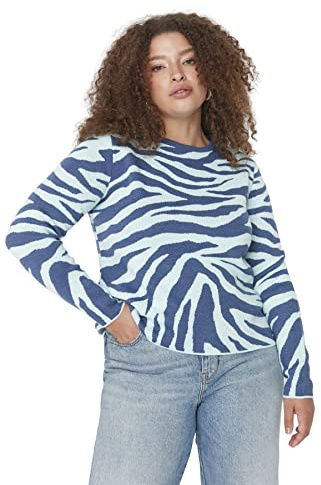 TRENDYOL Damen Jacquard-Pullover mit Rundhalsausschnitt und Übergröße Sweatshirt