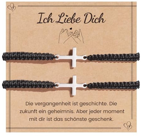 MANVEN Partnerarmbänder Pärchen Armband Paare Geschenke Valentinstag Weihnachtstag Jahrestag Geschenk Handgemacht Kreuz Armband Ich liebe dich Paar Armbänder für Sie Ihn Freunde Freundinnen