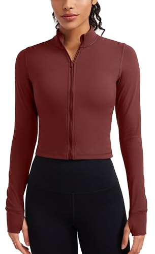 CRZ YOGA kvinnors Butterleuse full dragkedja beskuren jacka Sport Pullover Slim Fit gym löparjackor med tumhål Noktilens Röd M