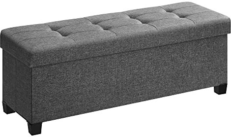 SONGMICS Storage Ottoman Bench, Foldable Ottoman Foot Rest with Legs, 38 x 110 x 40 cm, End of Bed Bench, Storage Chest, Load up to 660 lb, for Living Room, Bedroom, Entryway, Dark Grey LSF018G51