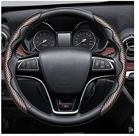 Adunsiaoto Kohlfaser Segmentierter Lenkradschutz für Auto, Ultra Dünn Anti-Rutsch Synthetik Leder Lenkradhüllen, Universal Auto Lenkradbezug, rutschfest(Kaffee)