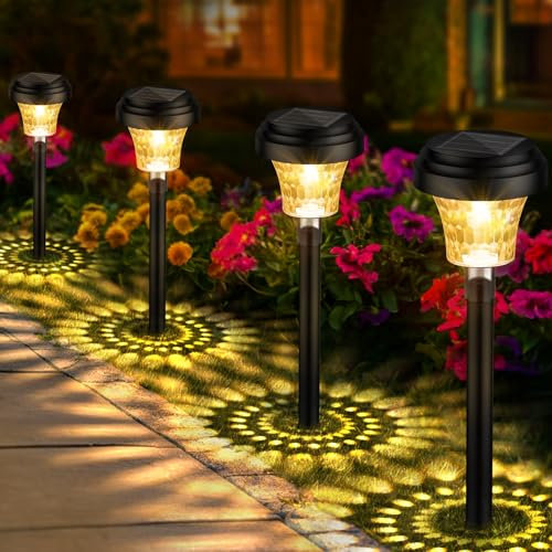 FOMYHEARD 8 Pièces Lampe Solaire Extérieur Jardin, Lumière Chaude et 7 Couleurs RVB, IP65 Étanche Éclairage pour Chemins, Décoration Jardin