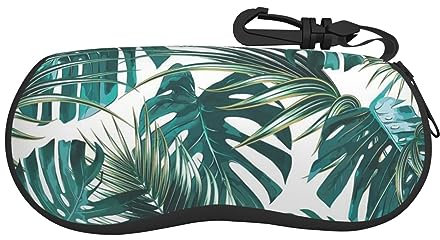 Tragbares, weiches Brillenetui mit Karabiner und Reißverschluss, grüne Monstera-Blätter, Brillenetui für Damen und Herren, siehe abbildung, 17cm x 8cm