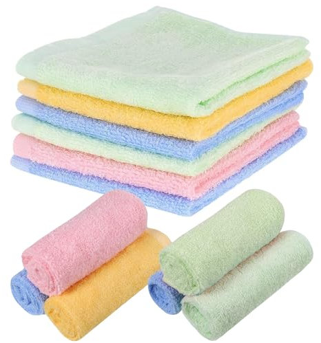YFHUVB 6PCS Flannel Face Cloth, Bamboo Face Cloths, 30x30cm Baby Flannels, Soft Face Cotton Wash Towels Quick Dry Reusable Face Body Cloths Squares for Baby Kids Adults(Green, Blue,Yellow,Pink) ﻿