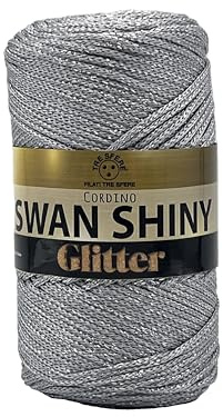 cordini laminati Swan Shiny Glitter 250g - 250 metri per borse handmade e molto altro ancora (grigio chiaro/argento, SHINY GLITTER)