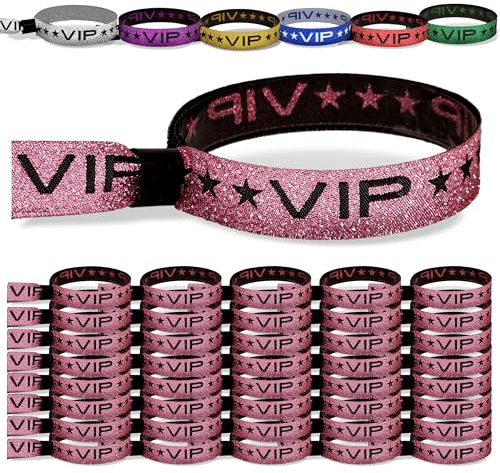 TARACANA 100 Stück Glitzer Rosa VIP Party Armbänder mit sicherem Verschlussclip Must Have Einstellbare Sparkle VIP Armbänder für Events, Partys, Hochzeiten und Festivals