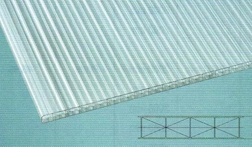 Polycarbonat Hohlkammerplatten - Stegplatten 16 mm - Fachwerk - hagelfest - UV - beständig ab 15,90 Euro/m² (glasklar, 2500 x 980)