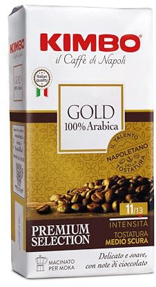Kimbo Caffè Macinato - 20 Pack da 250 gr - Miscela Gold 100% Arabica, Ideale per Moka, Intensità 11/13, Tostatura Medio-Scura