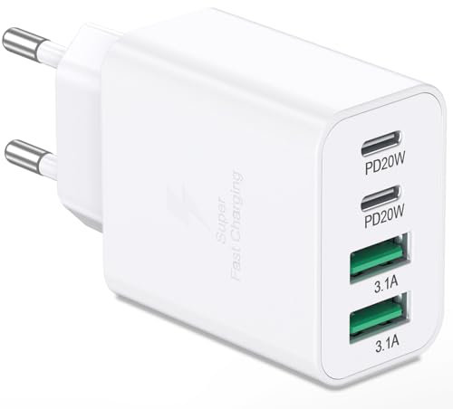 40W USB-C Ladegerät, 4 Ports USB-C und USB-A Mehrfachladegerät, PD 3.0 Schnellladegerät, Power Adapter USB Netzteil für iPhone 15, 14 Pro Max, 13, 12, 11, SE 2020, XS, XR, 8, 7, Samsung und Handys