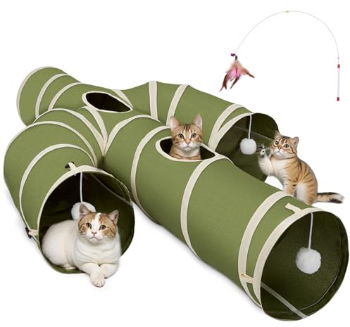 Ownpets tunnel per gatti di grandi dimensioni, diametro 30 cm, 4 vie, a forma di cactus, tunnel per animali domestici, con tessuto Oxford, pieghevole, con palla da appendere