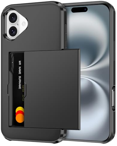 Coolden Handyhülle für iPhone 16 Hülle mit Kartenfach [2 Karten], Schwarz