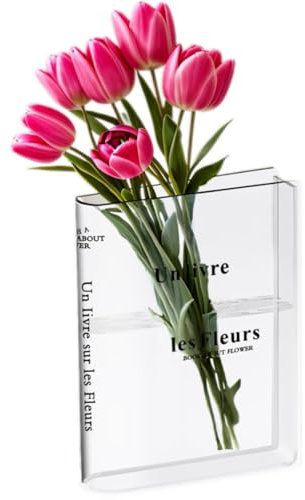HINPOKAY Buchvase,Book Vase,Transparente BüChervase,Klare Buch Vase,Blumenvase Buch,Vase Buchform, Vase Aesthetic,Buchvase FüR Blumen Schlafzimmer Tischdeko Wohnzimmer BüRo