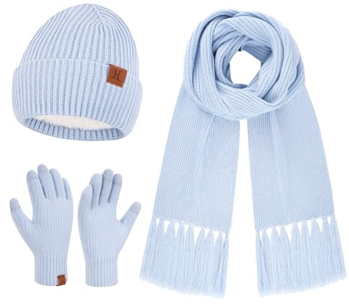 Bequemer Laden Femmes Hiver Bonnet Écharpe Longue Gants Tactiles Ensemble