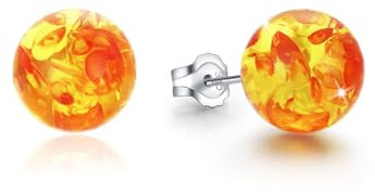 Bernstein Ohrringe für Frauen 925 Sterling Silber 8mm Bernstein Perlen Ohrstecker Honig Bernsteinschmuck Geschenk für Liebhaber (01)