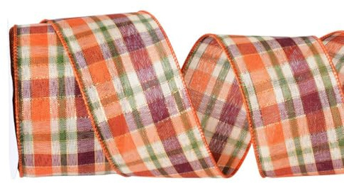 Kariertes Band Geschenkband 9m x 6,3cm Schleifenband Thanksgiving-Verpackungsband Herbstdekoration Dekoband,Bastelbänder für Weihnachten,Hochzeit,Erntedekoration,Geschenkverpackung,Orange Grün
