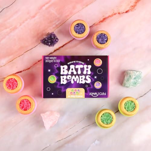 ZIMPLI - Set regalo di valore da 6 bombe da bagno in cristallo, cesto spa di lusso per donna, lei, mamma, ragazze, festa della mamma, Natale, compleanno, San Valentino, regalo di anniversario