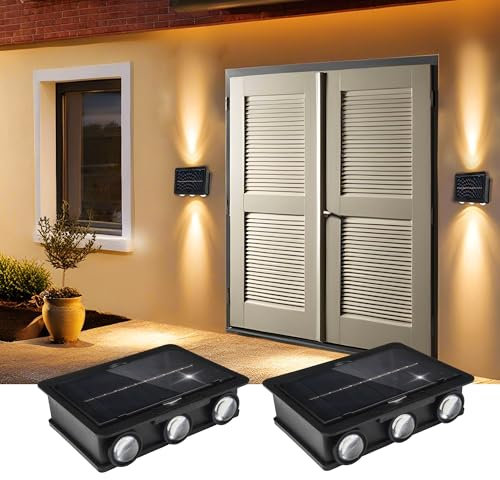 Qsmile Solar Wandleuchte Aussen 2 Stück Up and Down Leuchten Solarleuchte für Außen Led Beleuchtung Wasserdichte Wandleuchte Wand kabellos Wasserdichte Zaun Beleuchtung für Pfad Garage (RGB*2)