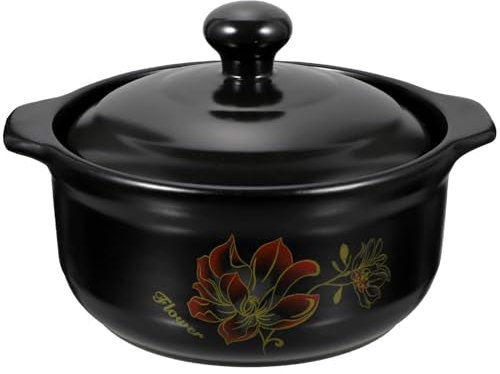 MGHRUE Cacerola Grande De Cerámica, Cazuela De Barro, Cazuela China para Guisar, Cazuela para Sopa, Cazuela para Cocinar, Cazuela con Tapa, Utensilios De Cocina De 2,6 L