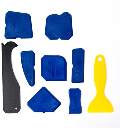 SGERUFZ Set di 9 Strumenti per Calafataggio, Kit Rimozione Silicone, Raschietto Silicone, Spatola per Silicone, per Giunti per Silicone e Acrilico