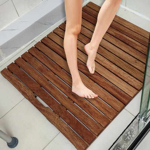 Generisch (de:Badematte aus Holz, solide Fußmatte für Spa-Duschkabine, rutschfeste WC-Badematten, Badezimmer-Bodenpedal für Außenpools, glattes Holzgitter für Dusche (Größe: 30 x 50 cm (11 3/4 x 19