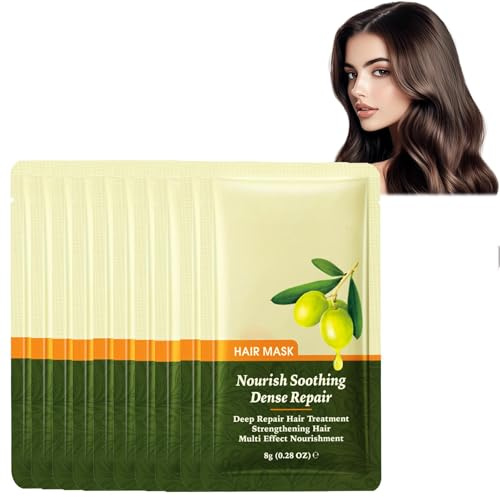 10Pcs Olivenöl Haarmaske, Tiefenreparierende Haarmaske Mit Olivenöl-Extrakt, Spülung Kräftigung, Haar Maske mit Olivenöl für Strapaziertes und Trockenes Haar conditioner4 (2)