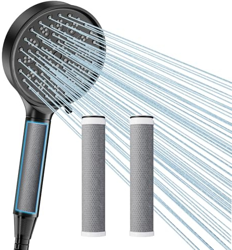 Cobbe Cabezal de Ducha con Manguera, Mano de Ducha con 3 Filtros de Carbón, 6 Tipos de Chorro, Alta Presión y Ahorro, Filtro Contra Cal para Agua Dura, Elimina 99% del Cloro (Negro)