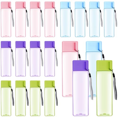 20 Pcs Plastic Water Bottle Bulk, 500 ml Sports Water Bottles Rectangle Reusable Large Water Bottles for Kids Adults School Thanks Gift Gym Outdoor Sport Fitness Travel