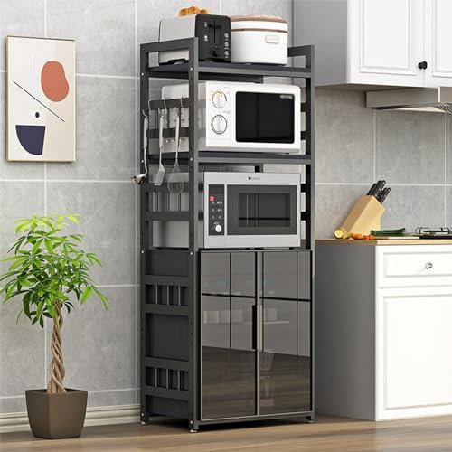 Étagères réglables pour four à micro-ondes avec porte en G - Meuble de rangement pour salle à manger, salon et bureau