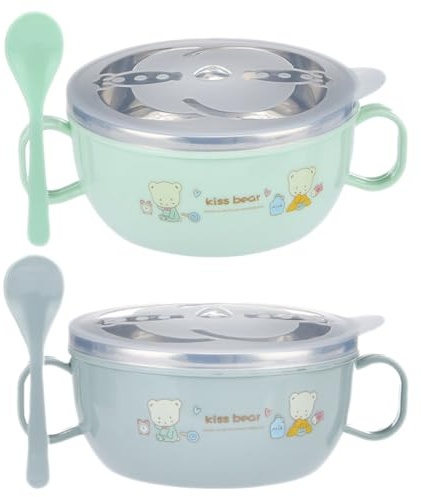 ABOOFAN 2piezas Tazón De Arroz Aislamiento De Doble Tazón De Alimentación Para Bebés De Seguridad Vajilla De Acero Inoxidable Para Comidas Infantiles Casa Viaje