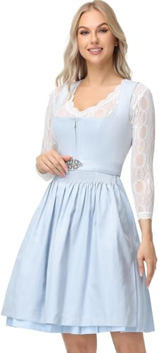 TrendiMax Damen Midi Dirndl - Elegant Samt Dirndlkleid Trachtenkleid für Oktoberfest mit Blumenmuster Schürze 34-46