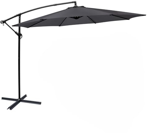 YU YUSING Parasol Déporté Inclinable 3x3M avec Manivelle, Housse et Base Croisée, Anti-UV UPF50+, Grand Parasol de Jardin Balcon Terrasse Extérieur, Imperméable, 8 Armatures Ultra-Résistantes, Gris