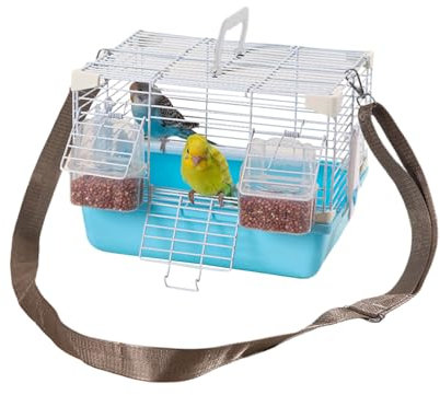 Gabbia da viaggio per uccelli, habitat per uccelli, 27 x 20 x 20 cm, resistente con manico, trasportino portatile per calopsitte, peonia, parrocchetti, munie e altri piccoli volatili, animali