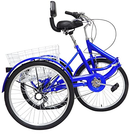Kazafa 24 Zoll Dreirad 7-Gang Erwachsenen Dreirad Faltbares Einkauffahrrad Schwarz Dreirädriges Fahrrad für Outdoor-Aktivitäten Fahrrad mit Einkaufskorb