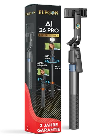 ELEGON AI 26 Pro 180 cm – Stativ für Smartphone mit kabelloser Fernbedienung, automatischer Gesichtsverfolgung & Gestensteuerung, 4-in-1 Handy/Tripod iPhone/Kamera Stativ