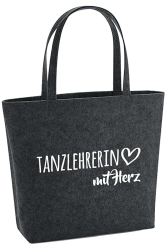 Huuraa Filzshopper Tanzlehrerin mit Herz Geschenk | Große Filz Einkaufstasche 22 Liter Shopper Filztasche Geschenkidee herausnehmbarer Tasche innen