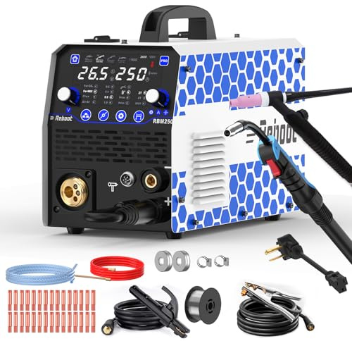 Reboot 250Amp MIG Welder 120V/240V RBM2500 PRO, 8-in-1 Multiprocess Welding Machine with Dual Aluminum Welding Modes Gas MIG/Gasless Flux Core/MAG/Lift TIG/Stick/Spot/Spool Gun, Tig Torch Included