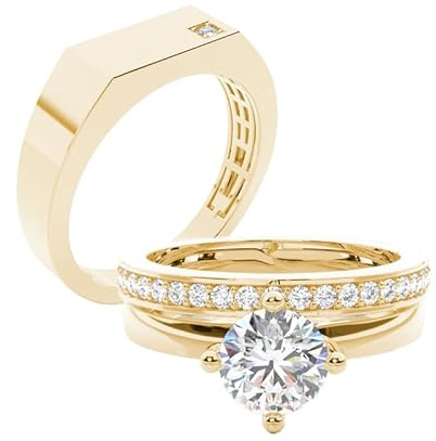 Molioaki S925/9K/14K/18K Gold 3-teiliges Moissanit/Laborgezüchteter Diamant-Paar-Trauring-Set, Individuell Abgestimmtes Partnerringe für Sie und Ihn Set